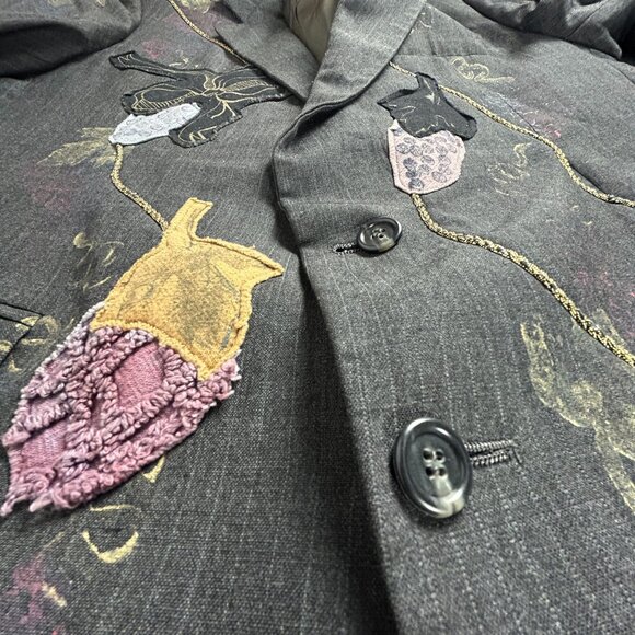 Vintage Staley Gretzinger Womens Floral Embroidered Art to Wear Blazer Black - Picture 7 of 12